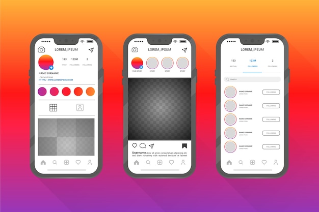 Estilo de modelo de interface de perfil do instagram