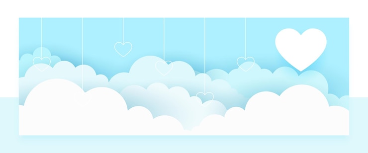 Vetor grátis estilo de papel coração fofo e design de papel de parede em nuvem