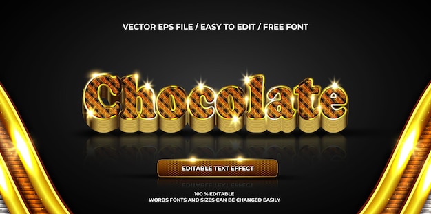 Estilo de texto 3D luxuoso com efeito de texto editável chocolate ouro