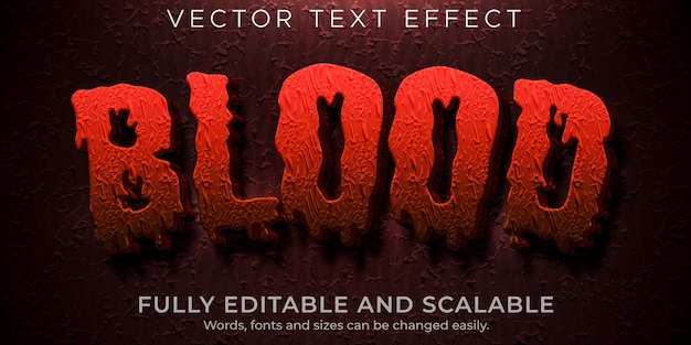 Estilo de texto assustador e vermelho editável com efeito de texto Blood Horror