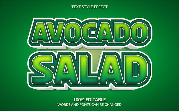 Estilo de texto de salada de abacate com efeito de texto editável