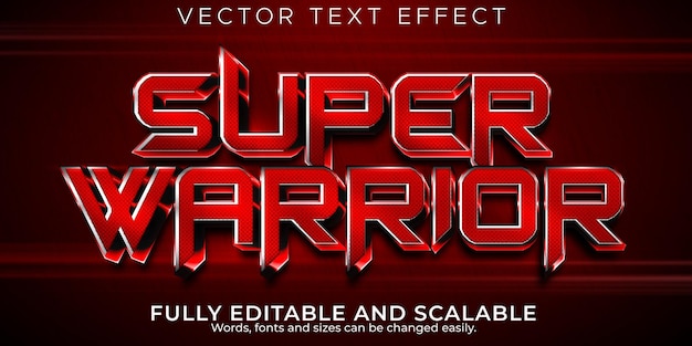 Vetor grátis estilo de texto vermelho e metálico editável com efeito de texto super guerreiro