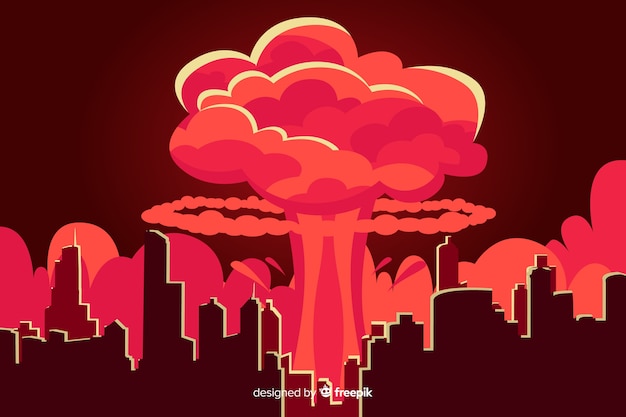 Vetor grátis estilo dos desenhos animados da ilustração da explosão nuclear
