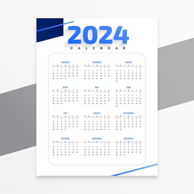 Vetor grátis estilo mínimo 2024 horário mensal calendário layout design vetor