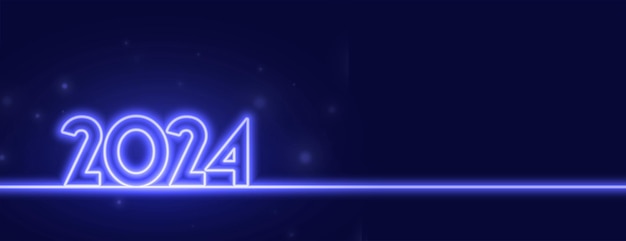 Vetor grátis estilo neon 2024 letras banner de ano novo com vetor de espaço de texto