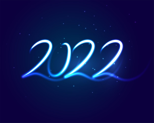 Estilo neon azul feliz ano novo 2022 fundo brilhante