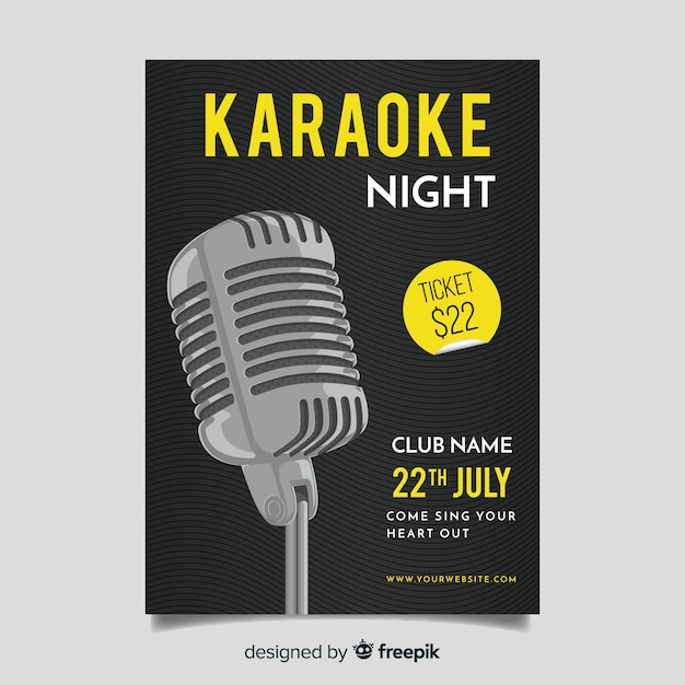 Estilo plano de modelo de cartaz de karaoke