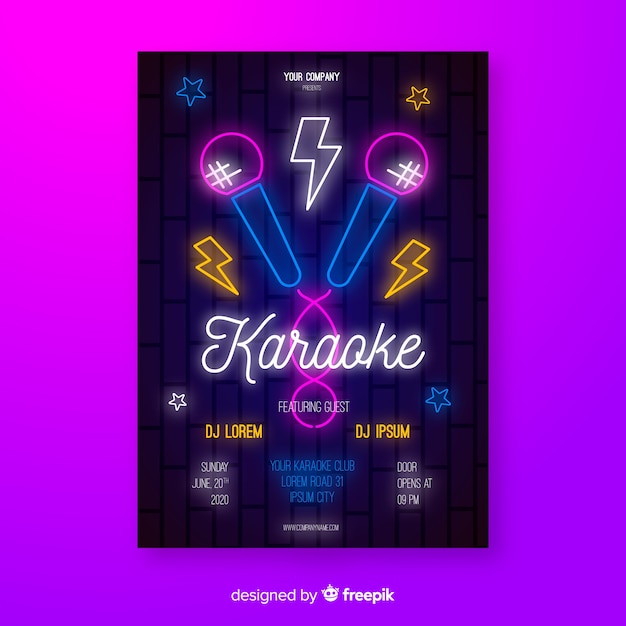 Estilo plano de modelo de cartaz de karaoke