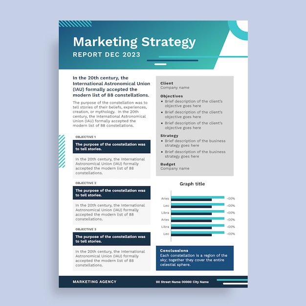 Estratégia de marketing profissional geométrica e relatório de plano