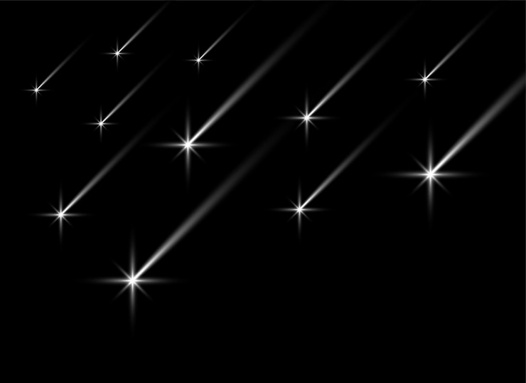 Vetor grátis estrela cadente brilhante trilha cometa desenho de fundo escuro