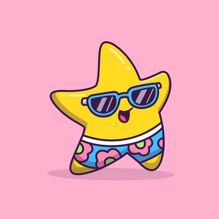 Vetor grátis estrela fofa vestindo roupa de verão feriado desenho animado vetor ícone ilustração férias científicas isoladas