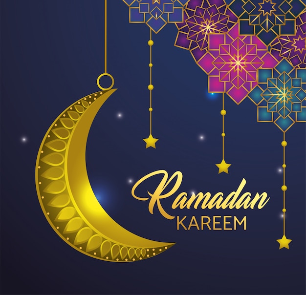 Estrelas, com, lua, penduradas, para, ramadan, kareem