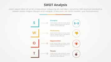 Vetor grátis estrutura de negócios swot modelo estratégico conceito infográfico para apresentação de slides com forma quadrada modificada pilha vertical com lista de 4 pontos com vetor de estilo plano