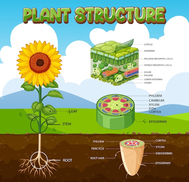 Vetor grátis estrutura interna do diagrama da planta