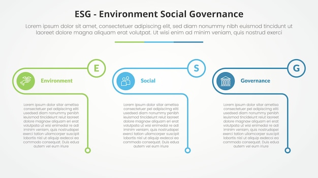 Vetor grátis estruturas esg conceito infográfico para apresentação de slides com esboço criativo círculo de tabela com lista de 3 pontos com estilo plano