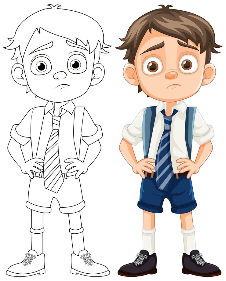 Vetor grátis estudante de garoto entediado em uniforme escolar ilustração de desenho animado vetorial