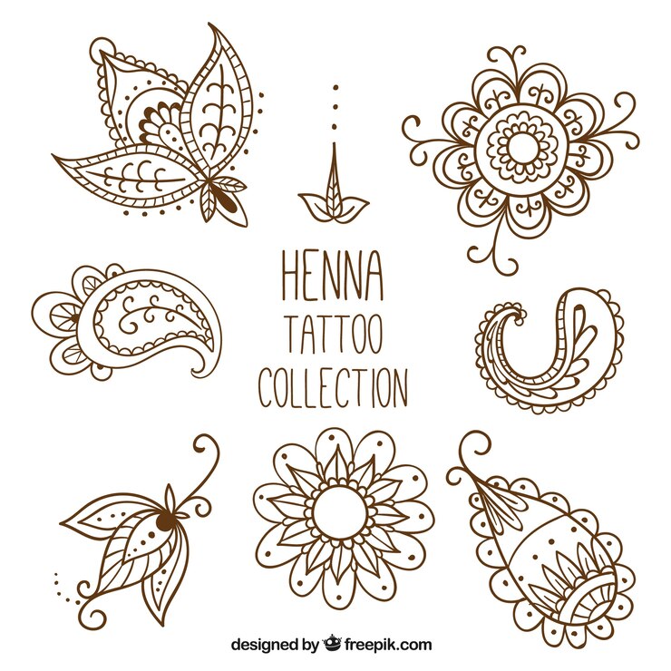 Vetor grátis estúdio de tatuagem de henna, estilo desenhado mão