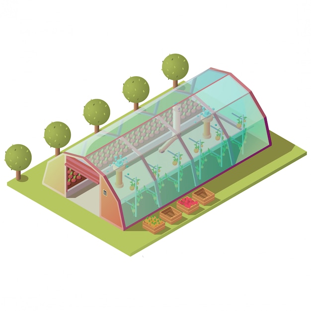 Vetor grátis estufa isométrica, edifício agrícola isolado