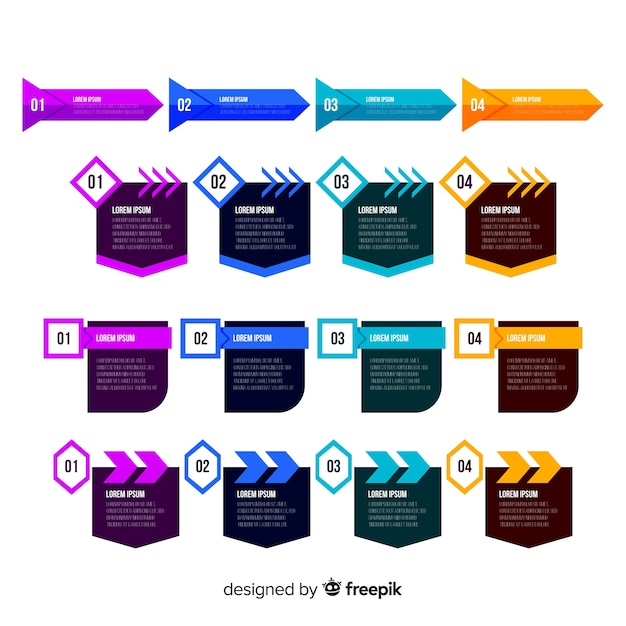 Etapas de infográfico design plano