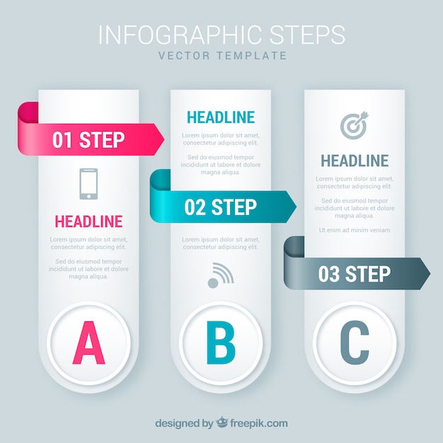 Etapas de infográfico em estilo realista