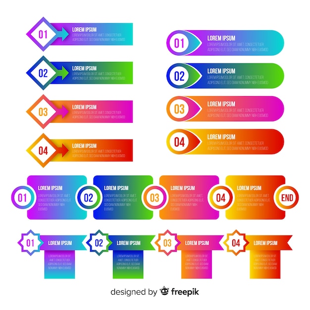 Etapas de infográfico gradiente colorido