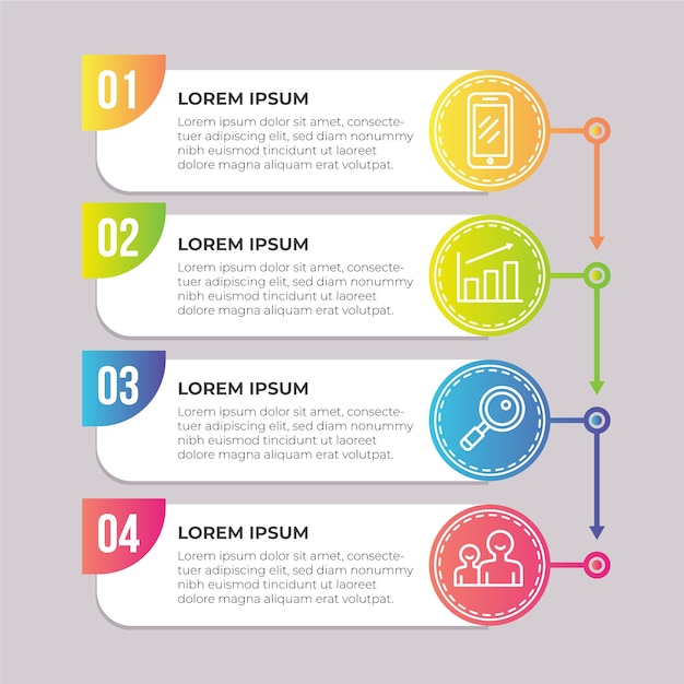 Etapas de infográfico gradiente de negócios