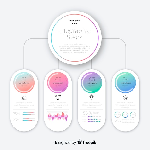 Etapas de infográfico gradiente plana