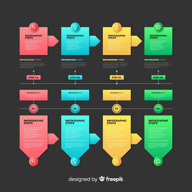 Etapas de infográfico gradiente