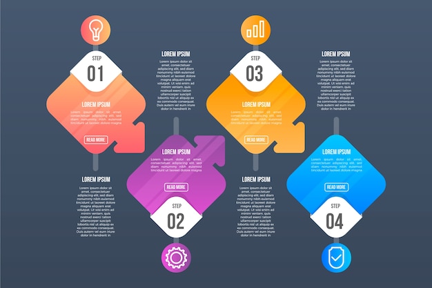 Etapas de infográfico gradiente