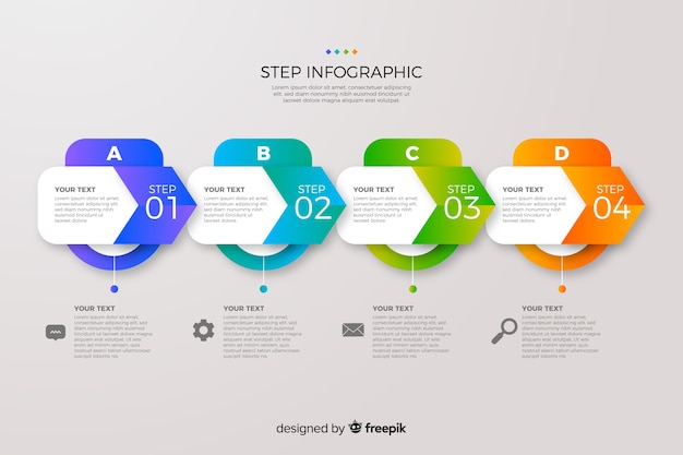 Etapas de infográfico negócios gradiente