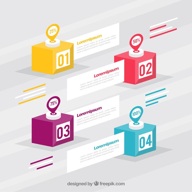 Etapas de infográfico no estilo isométrico