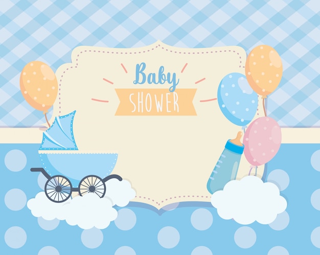 Etiqueta de carrinho de bebê e balões deccoration