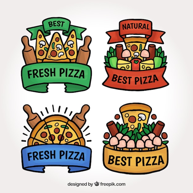 Etiqueta de pizza de design plano