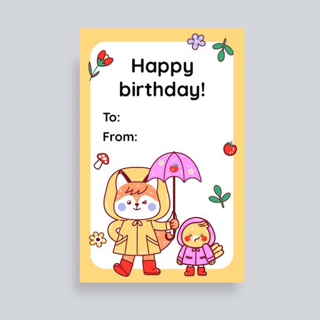 Etiqueta de presente de feliz aniversário com animais fofos e infantis