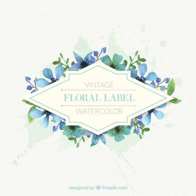 Etiqueta floral decorativa em tons de azul
