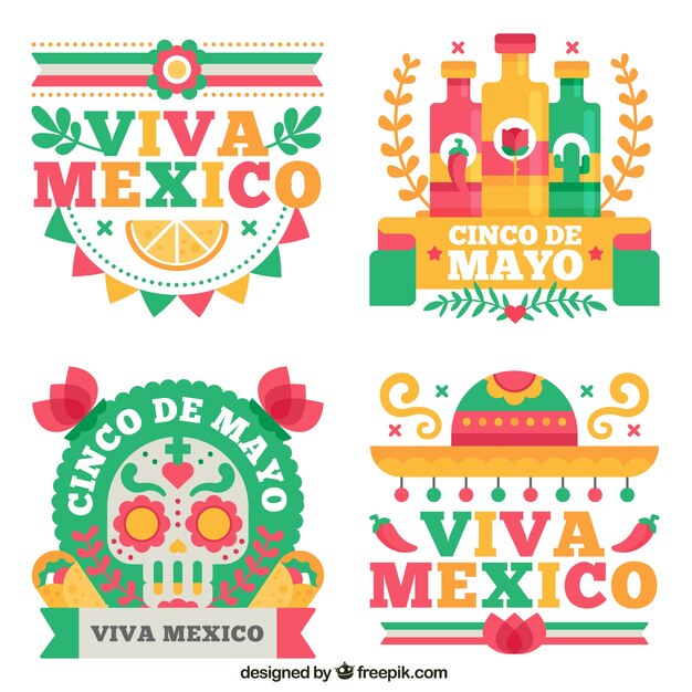 Etiquetas agradáveis da festividade mexicana no projeto liso