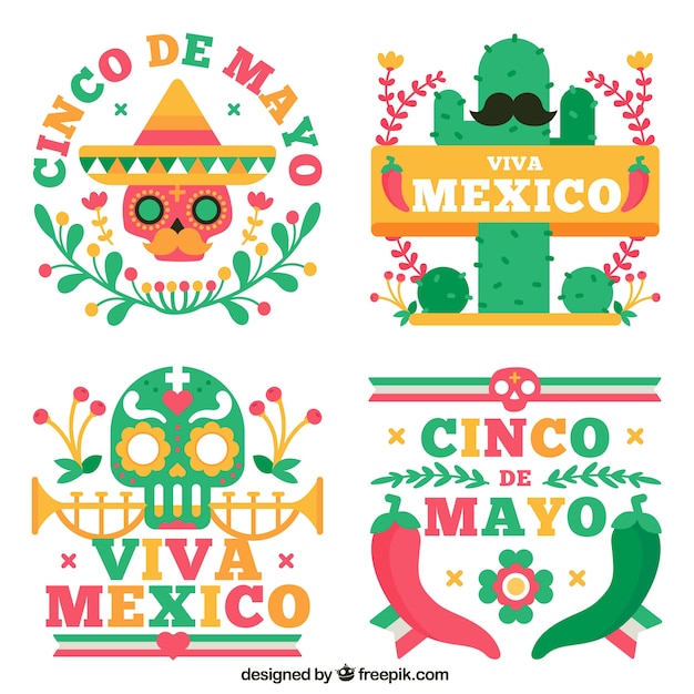 Etiquetas bonitos do partido de México no projeto liso