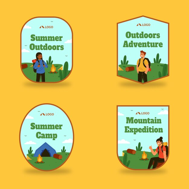 Etiquetas de acampamento de verão desenhadas à mão