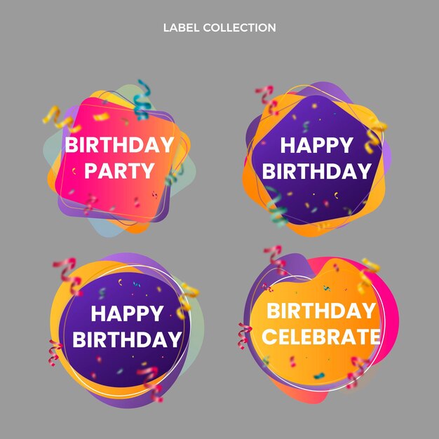 Etiquetas de aniversário coloridas em gradiente