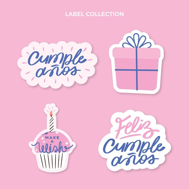 Etiquetas de aniversário mínimas de design plano