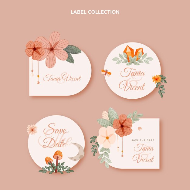 Etiquetas de casamento boho em aquarela