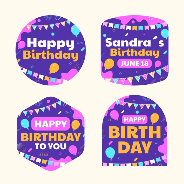 Etiquetas de comemoração de aniversário de design plano