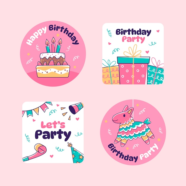 Etiquetas de comemoração de aniversário desenhadas à mão