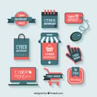 Vetor grátis etiquetas de compra cyber ​​monday
