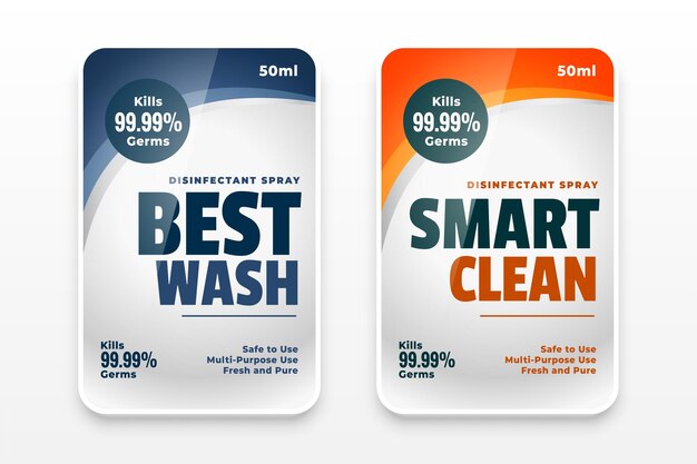 Etiquetas de detergente limpo definidas em duas cores