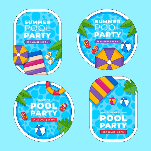 Etiquetas de festa na piscina desenhadas à mão