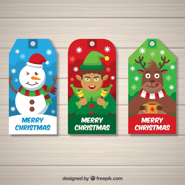 Etiquetas de natal com bonitos personagens