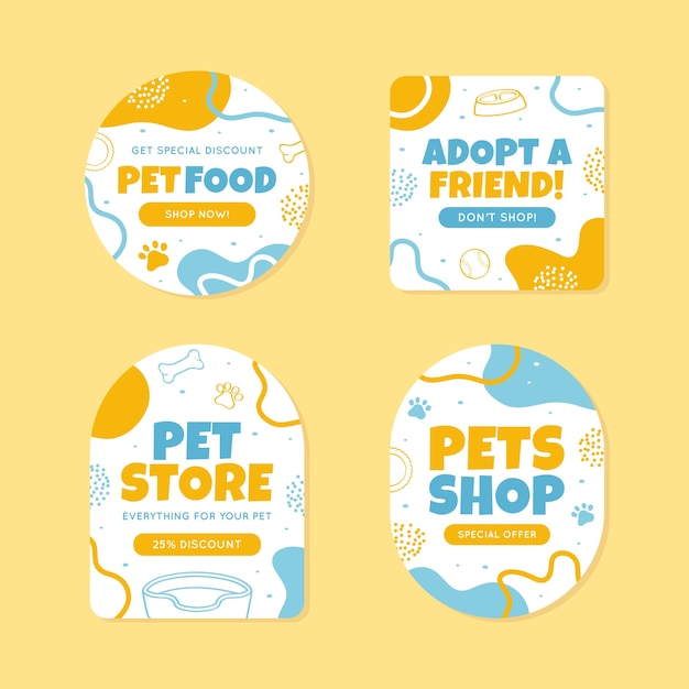 Etiquetas de pet shop desenhadas à mão