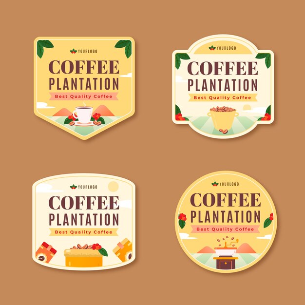 Etiquetas de plantação de café desenhadas à mão