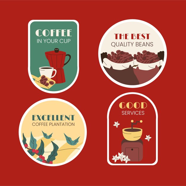 Etiquetas de plantação de café desenhadas à mão